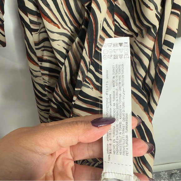 NWT Zara Zebra‎ Print Button Down Shirt Midi Dress Tan/Black/Brown Size Medium - Picture 7 of 13